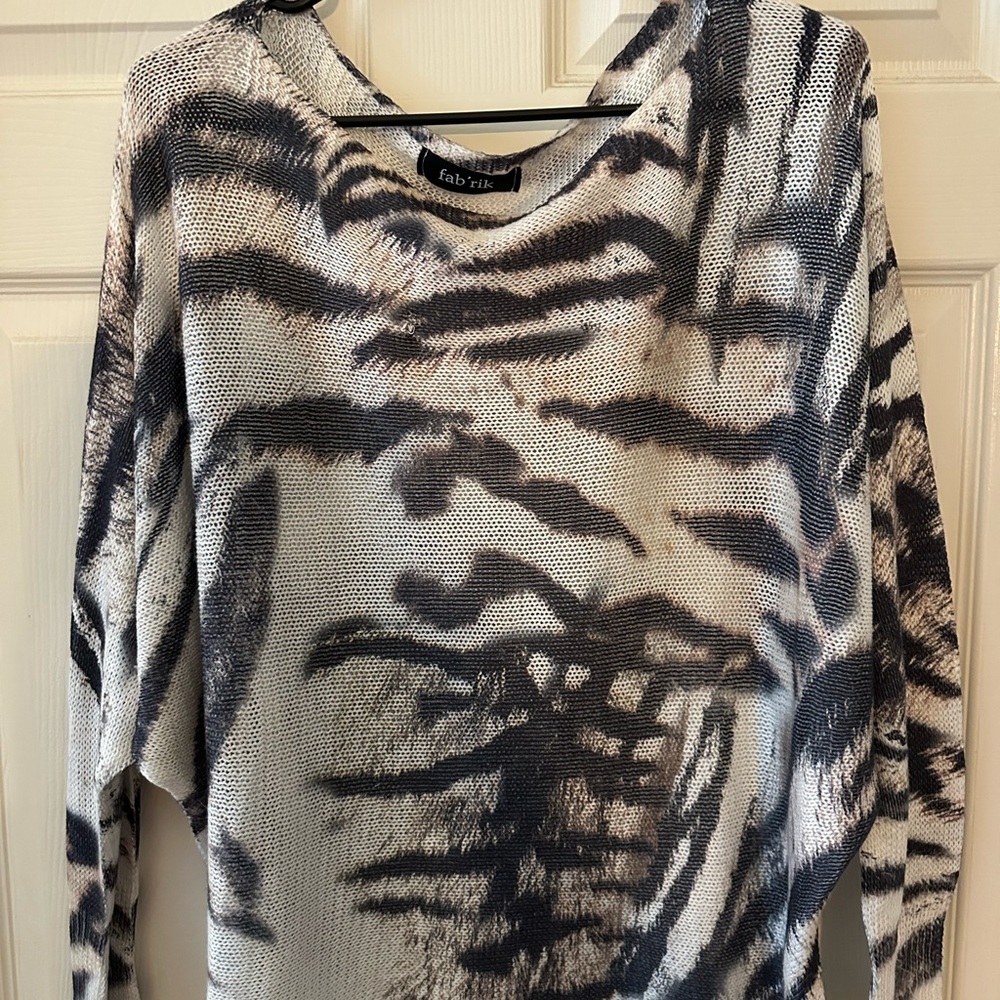 fab'rik Black & Cream Abstract Animal Print Sweater